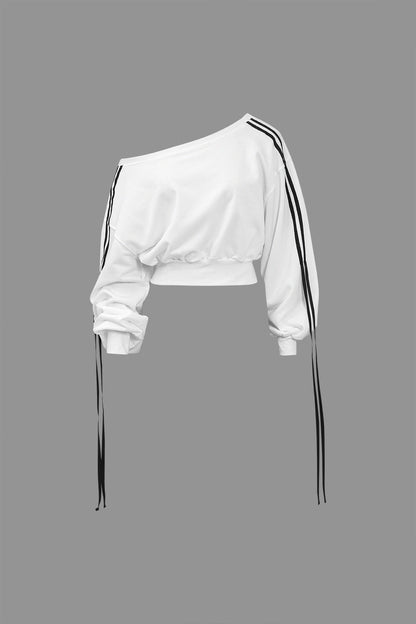 Retro White Sweatshirt with Contrast and Ties