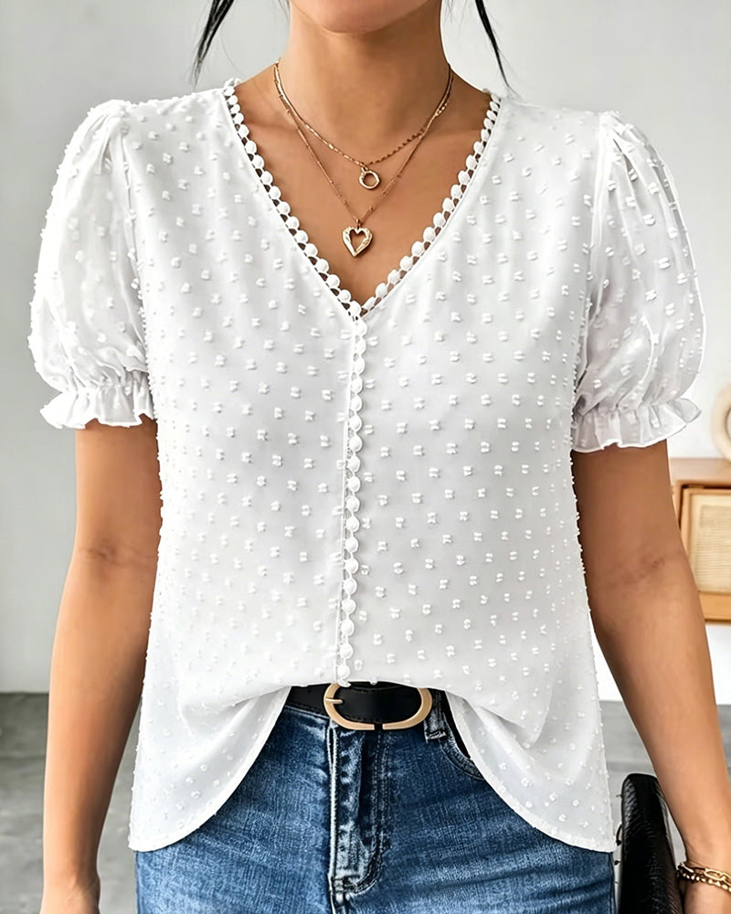 Bluse V-Ausschnitt Puffärmel