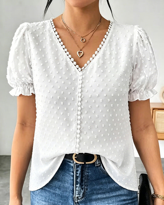 Bluse V-Ausschnitt Puffärmel