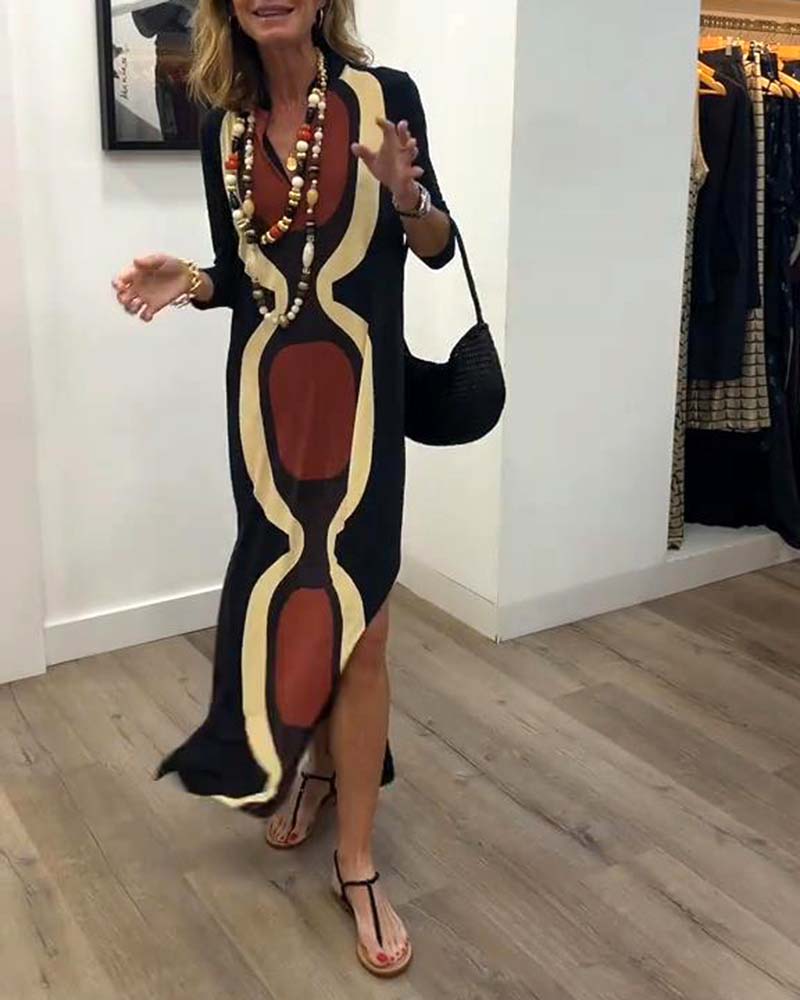 Kleid V-Ausschnitt bedruckt Streetstyle