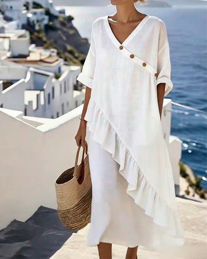 Kleid V-Ausschnitt Casual Lang