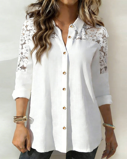 Bluse Spitzen Patchwork Revers Mode