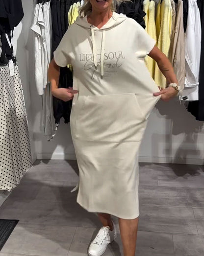 Kleid Buchstabendruck Kapuzenpullover