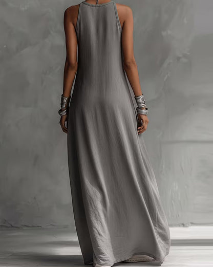 Kleid Ärmellos Tasche Maxi