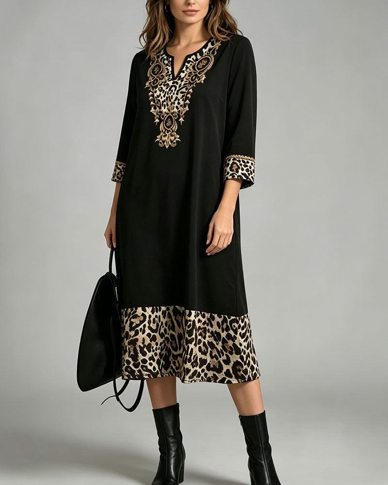 Dress Mini V-Ausschnitt Leopard Druck Patchwork Locker