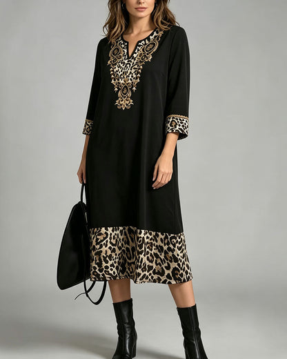 Dress Mini V-Ausschnitt Leopard Druck Patchwork Locker