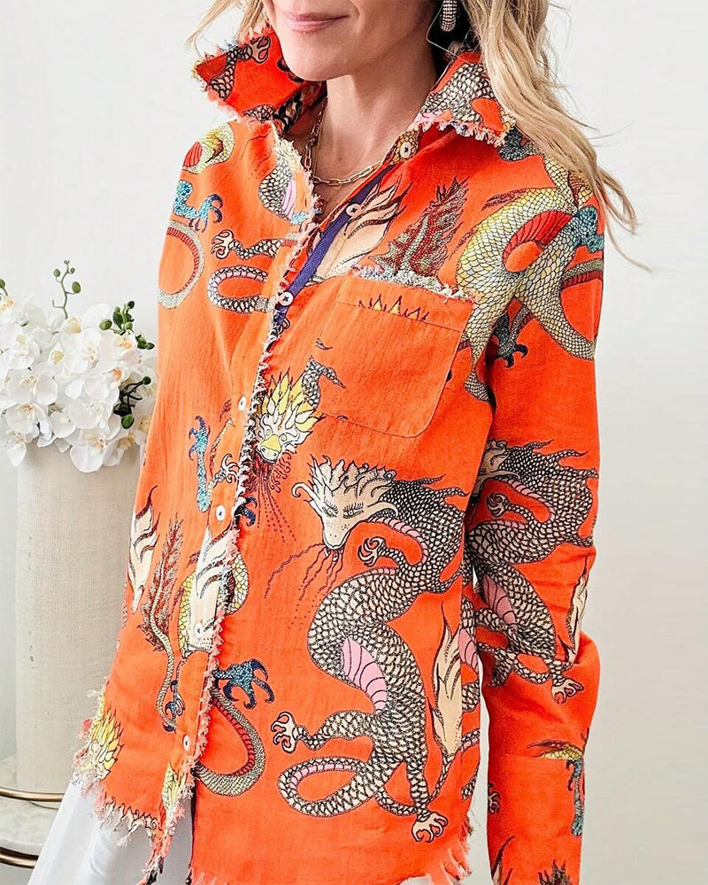 Hemd Langarm fransig Animalprint