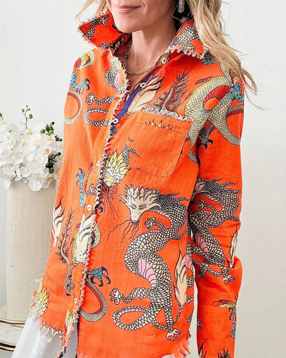 Hemd Langarm fransig Animalprint