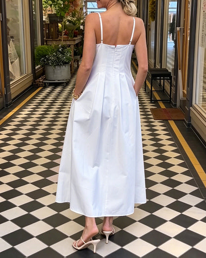 Kleid V-Ausschnitt Spaghettiträger Einfarbig