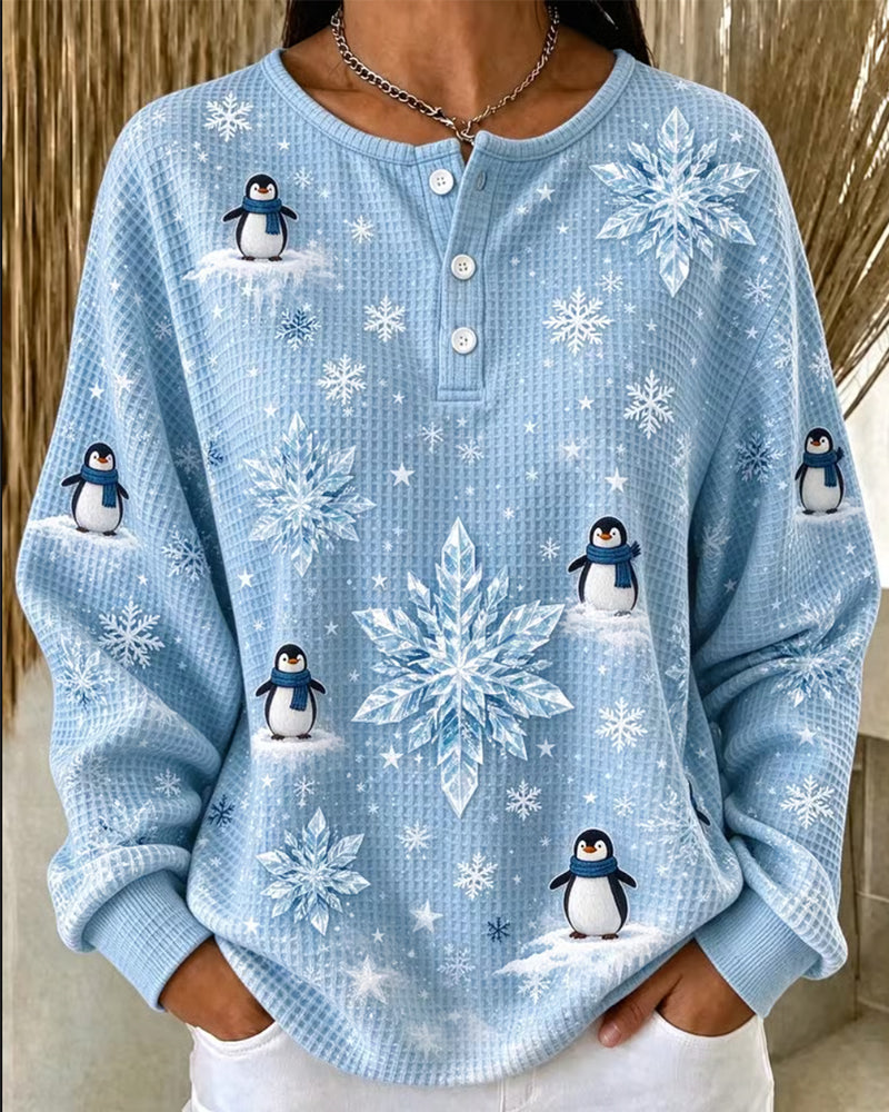 Oberteil Pinguin Schneeflocke Waffelstrick Henley