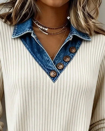 Top Jeans Patchwork Grube Streifen