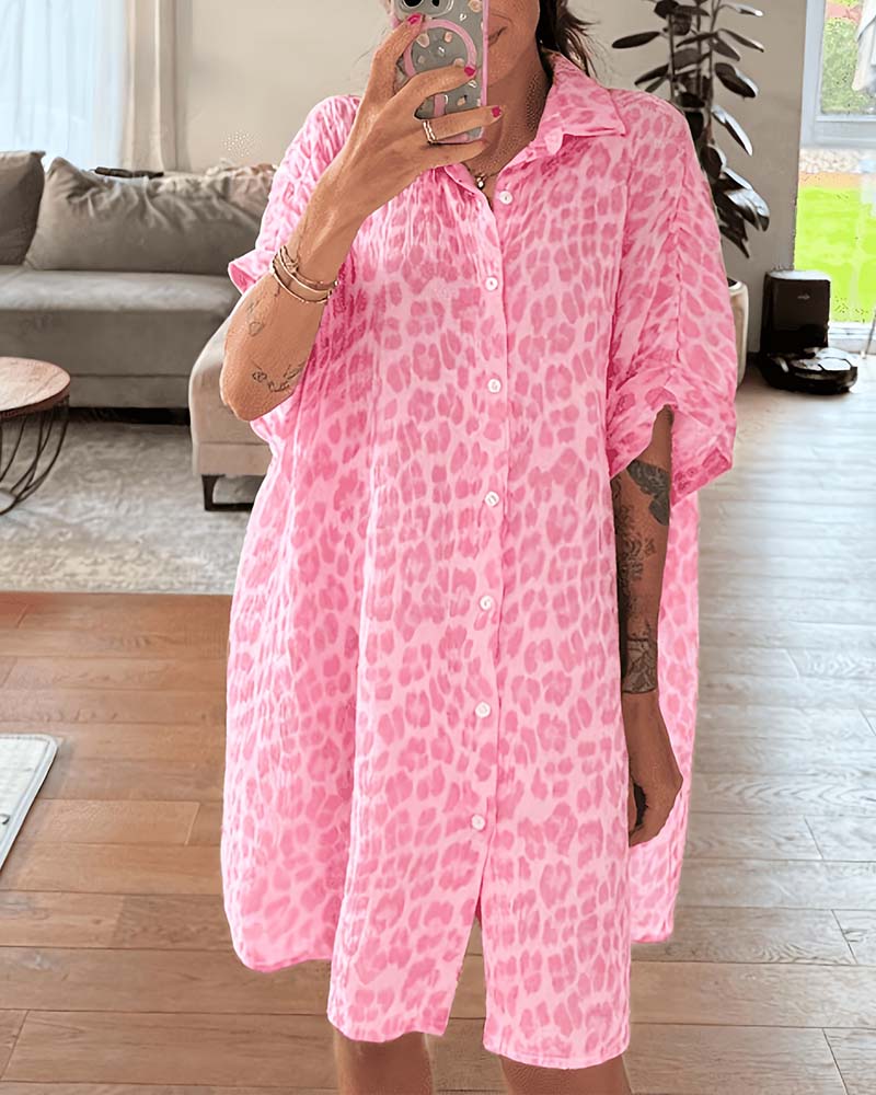 Kleid Locker Leopard Druck Hemd