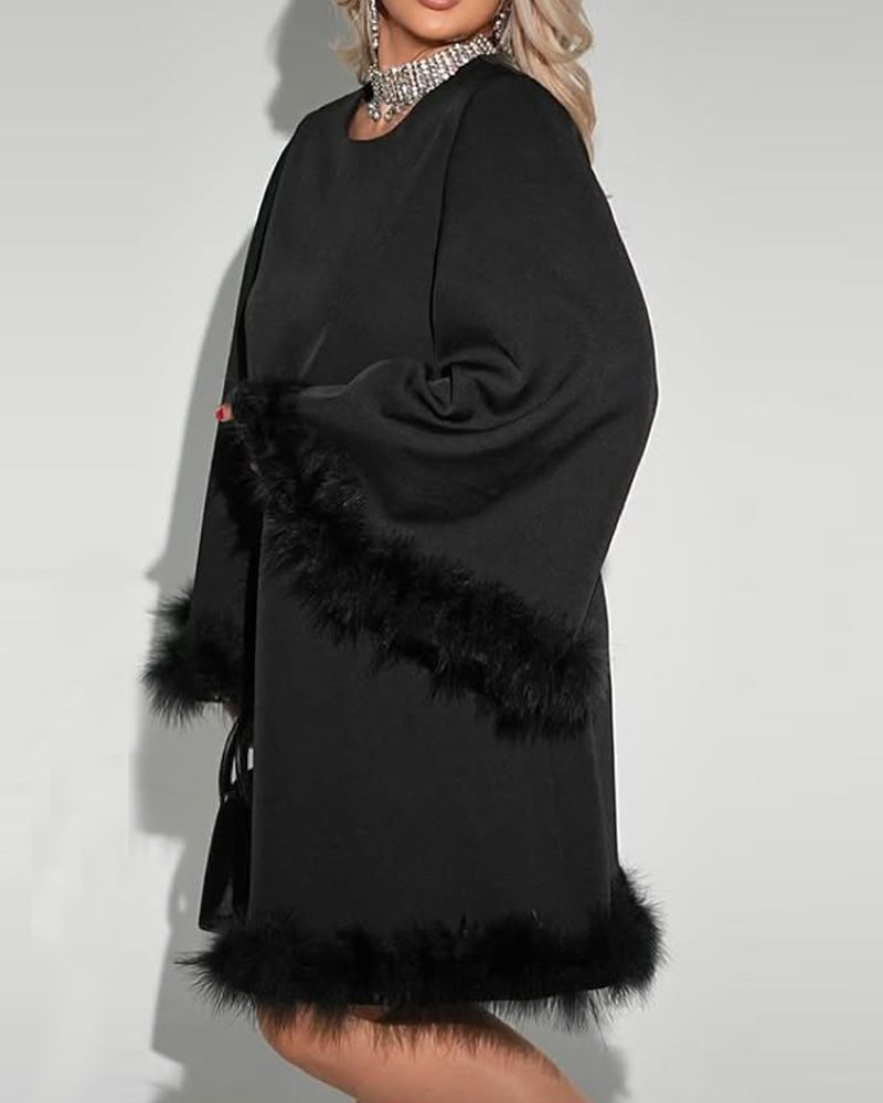 Kleid Glockenärmel Pelz Patchwork Locker