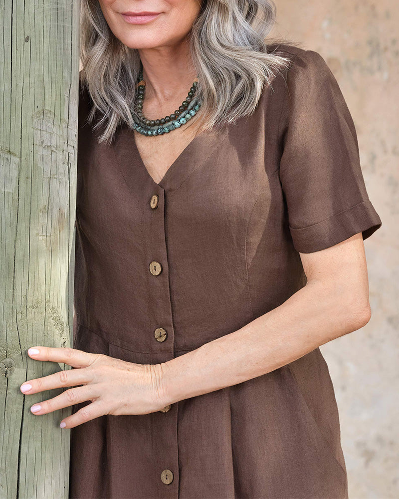 Kleid Modestil V-Ausschnitt Knöpfli