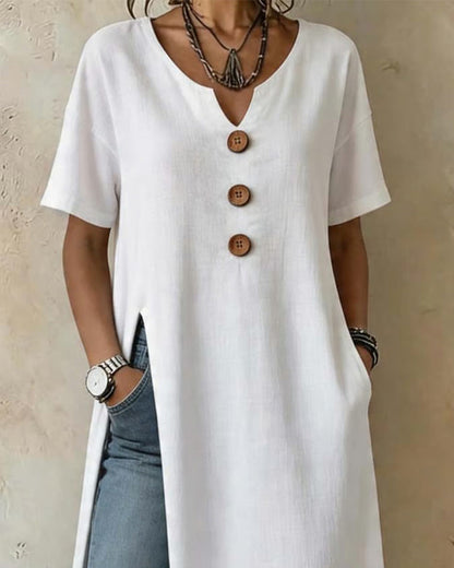Kleid Dreiknopf Schlitz Einfarbig