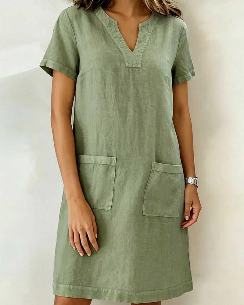 Kleid Kleiner V-Ausschnitt Tasche Shift