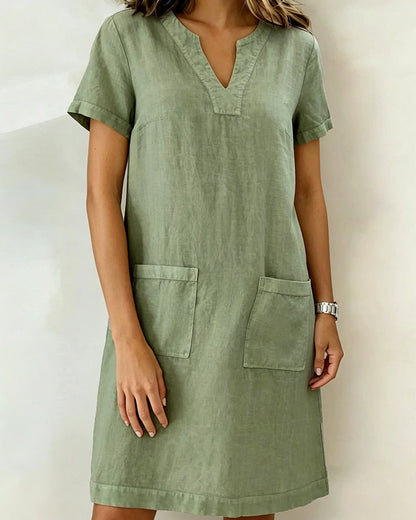 Kleid Kleiner V-Ausschnitt Tasche Shift