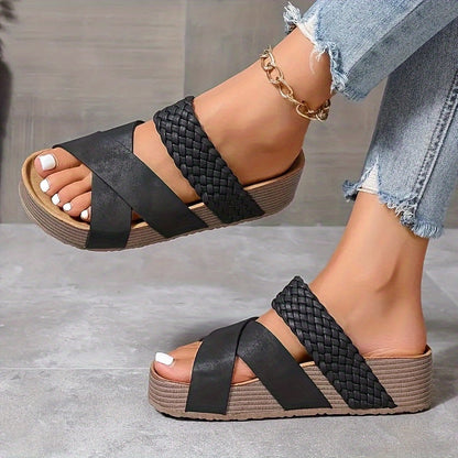 Brown braided wedge sandals - Clara