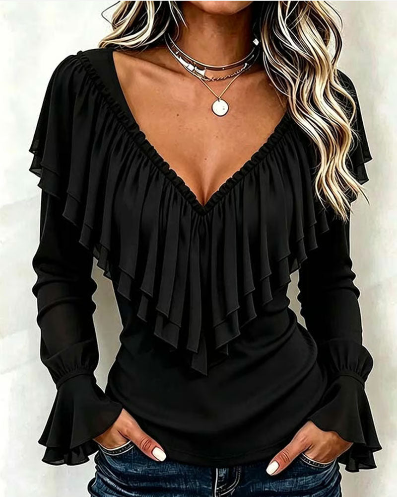 Bluse Mit Rüschen Und Glockenärmeln
