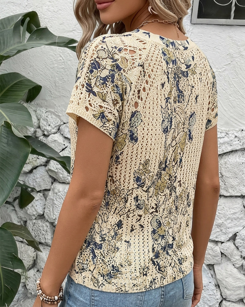 Pullover Kurzarm durchbrochener Druck
