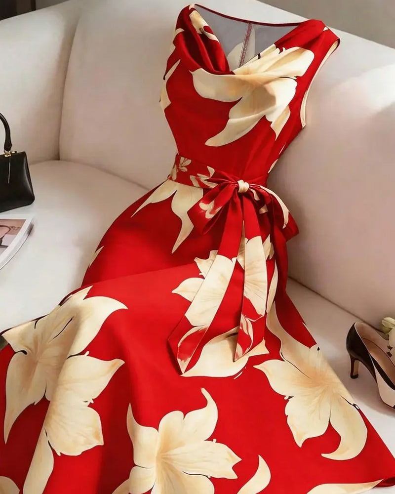 Kleid Mock Neck Ärmellos Blumig