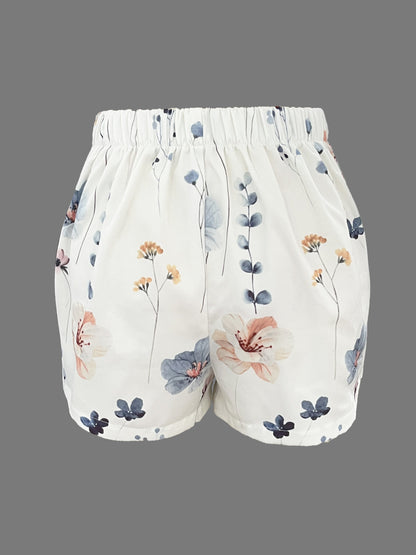 White floral high waisted button up shorts - Isabella