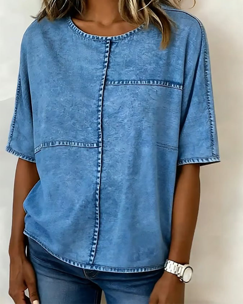 Top Abgenutzt Denim Kurzarm