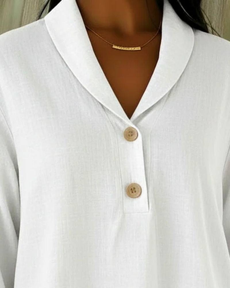 Bluse Pendlerstil Knopf V-Ausschnitt
