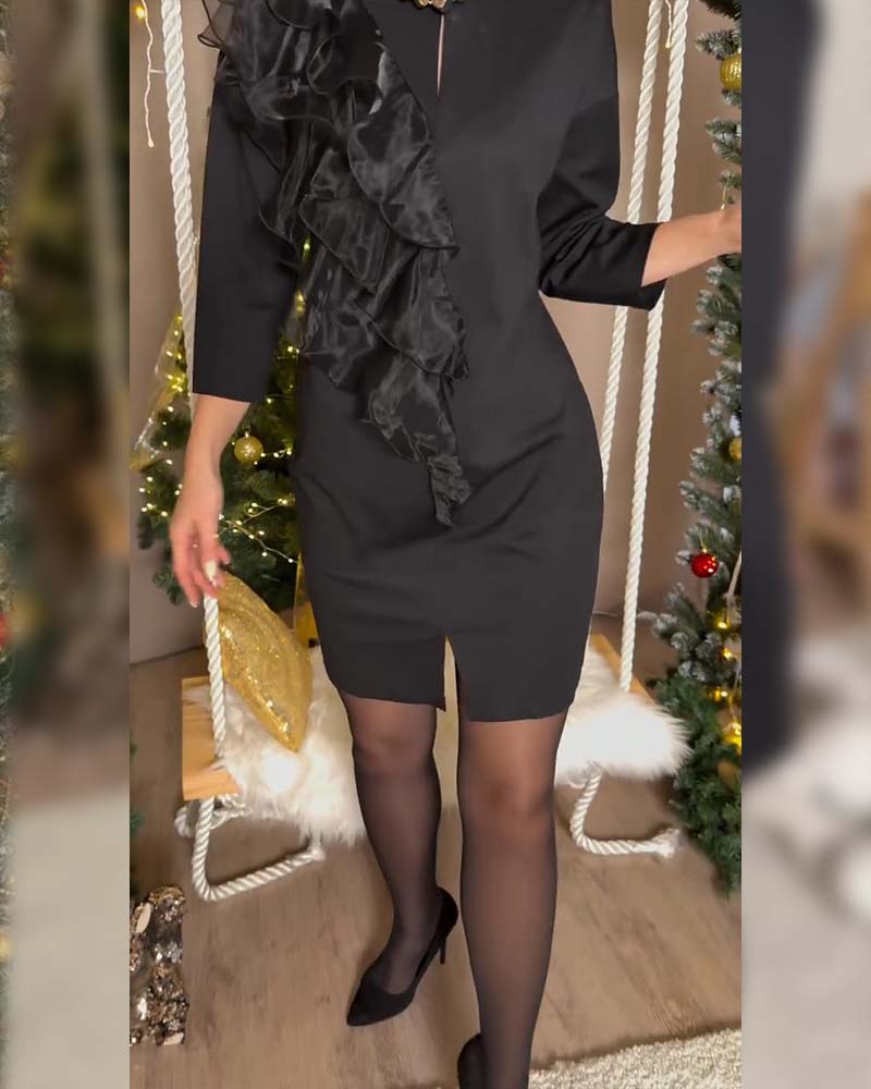 Kleid stilvoll einfarbig gerüscht