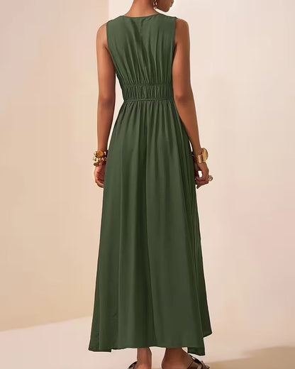 Kleid Ärmellos Gekraust Träger Taille-Betonend
