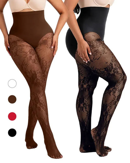 Damen-Shape-Strumpfhose mit hohem Bund und Blumen-Spitze