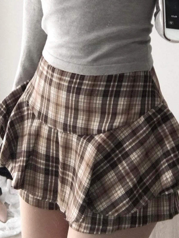 Braune Vintage Kontrast Karo Miniröcke