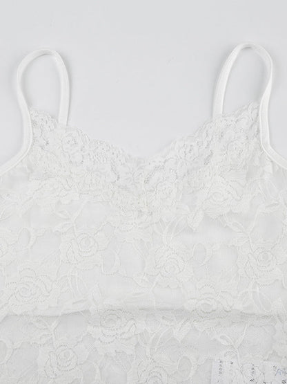 White Vintage Perspective Lace Slim Cami Top