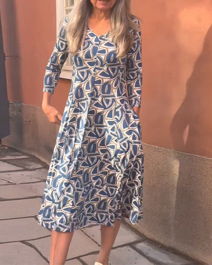 Kleid V-Ausschnitt bedruckt Laterne