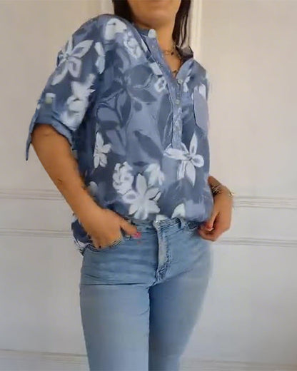 Bluse Knopfleistenkragen Pailletten Color-Block