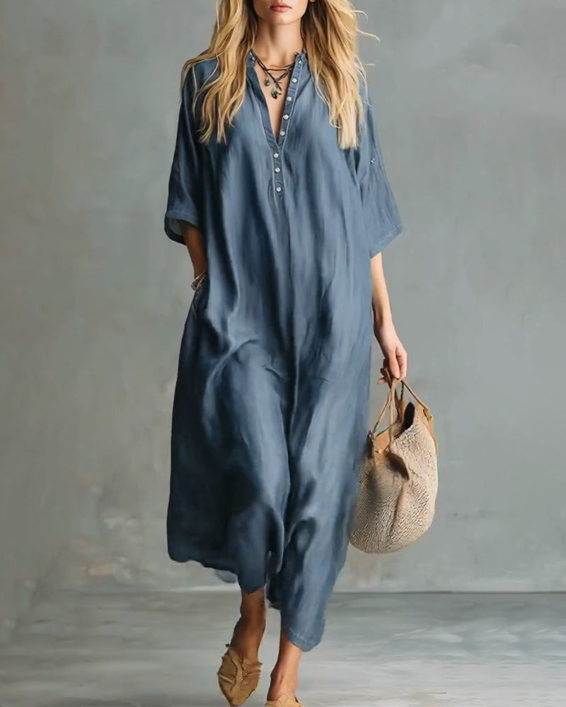 Kleid Casual Lockeres Hemd Lang