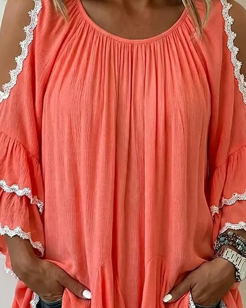 Bluse Off-Shoulder Rüsche Fledermausärmel Loose Fit
