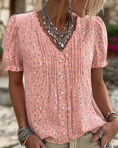 Bluse Puffärmel Blumenprint Kurzarm