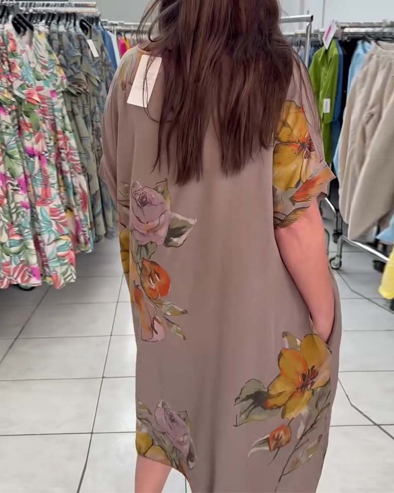 Kleid Rundhals Druck Locker Plus Größe
