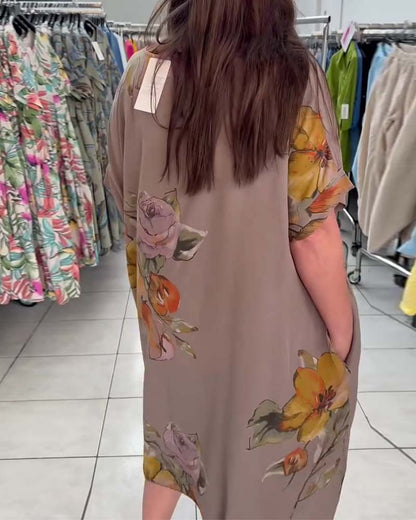 Kleid Rundhals Druck Locker Plus Größe