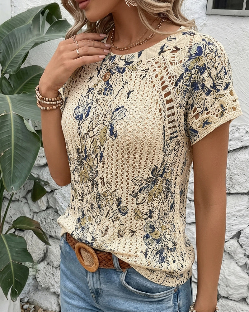 Pullover Kurzarm durchbrochener Druck