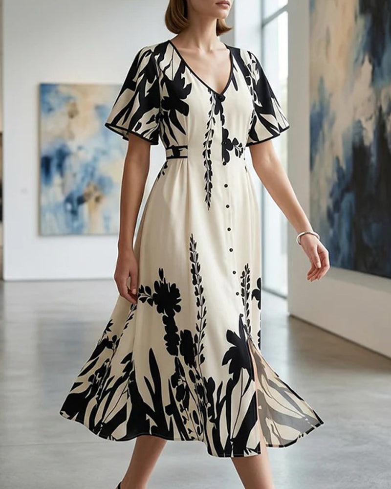 Stilvolles V-Ausschnitt-Kleid Mit Taillenbetonung