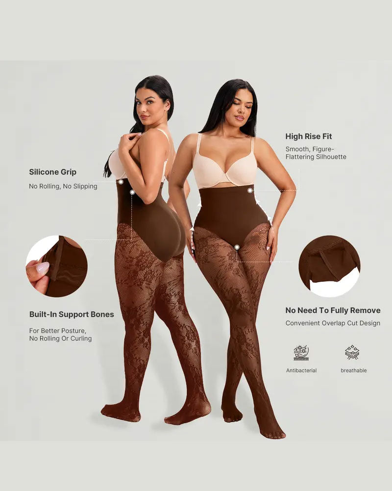Damen-Shape-Strumpfhose mit hohem Bund und Blumen-Spitze