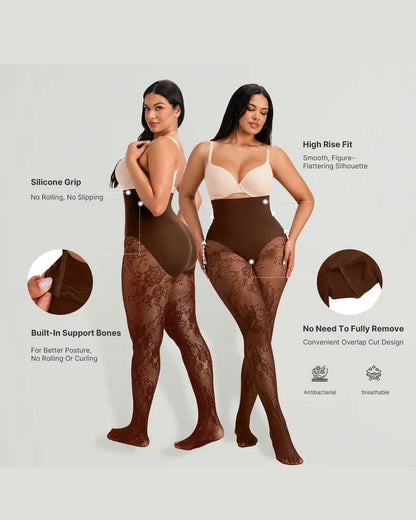 Damen-Shape-Strumpfhose mit hohem Bund und Blumen-Spitze