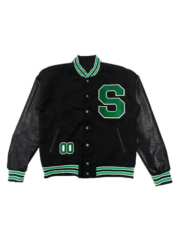 Retro Schwarze Oversize Logo Varsity Jacke