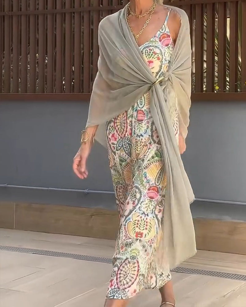Kleid Bedruckt Träger Maxi
