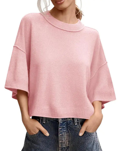 Pullover Einfarbig Loose Fit Lässig Halbarm