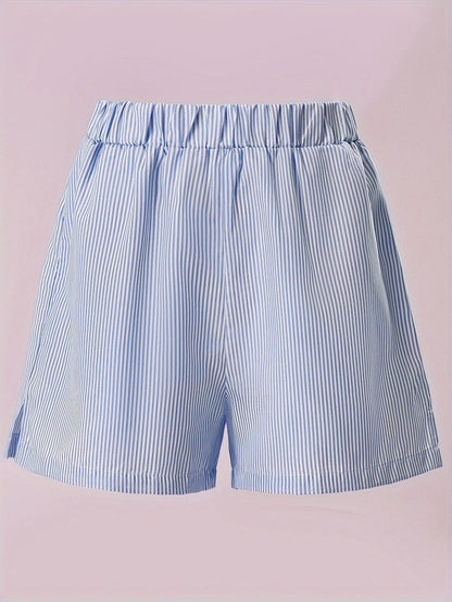 Striped Pink Shorts with Elastic Waistband - Ava