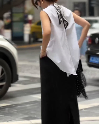 Bluse mit asymmetrischer ärmelloser Weste