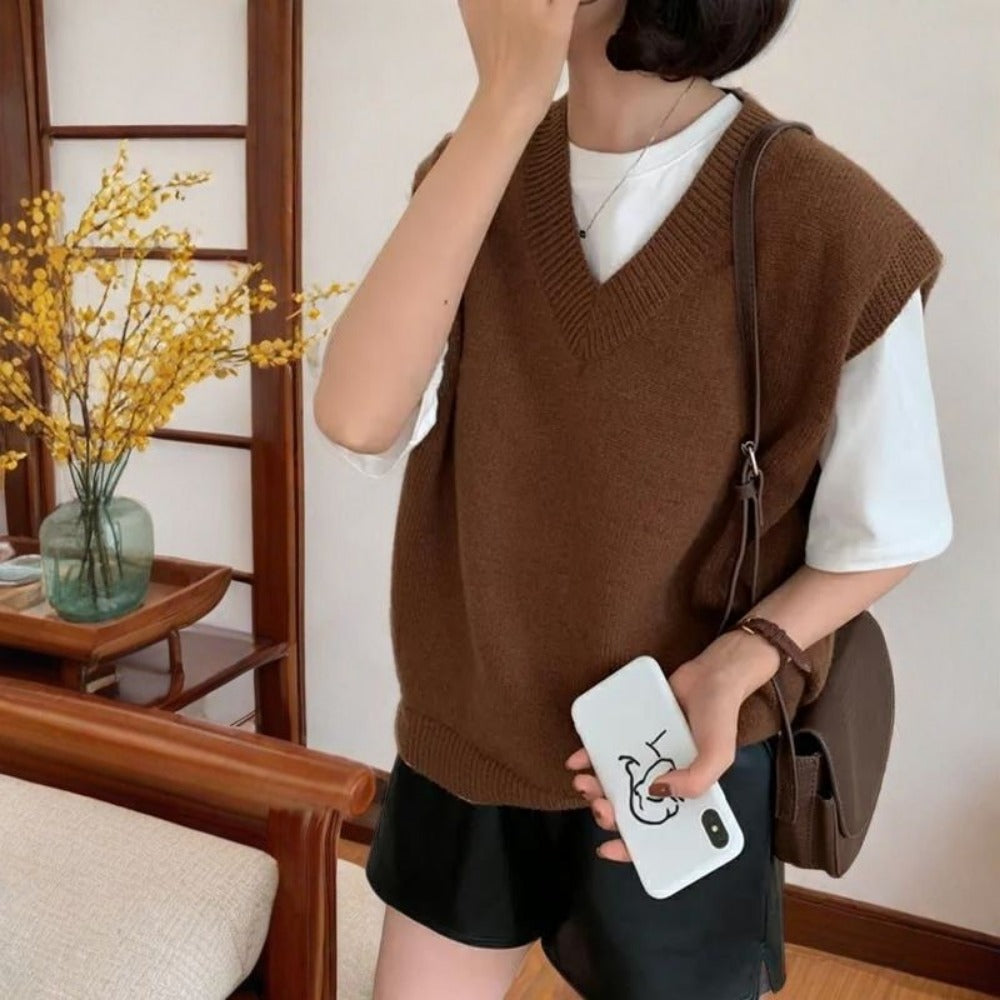 Knit V-Neck Sweater Vest for Women - Rachele